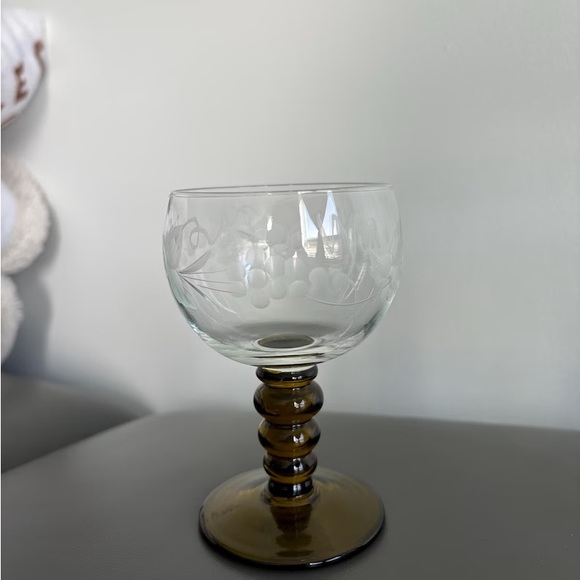 German Roemer Etched Glassware Grapes Pattern Set of 3 Crystal Glass - Picture 3 of 6